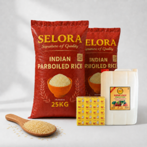 Selora Family Essentials Bundle – 50KG Parboiled Rice, Cooking Oil & Chicken Cubes